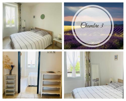 un collage de photos d'une chambre avec deux lits dans l'établissement Le cocon familial, à Digne-Les-Bains