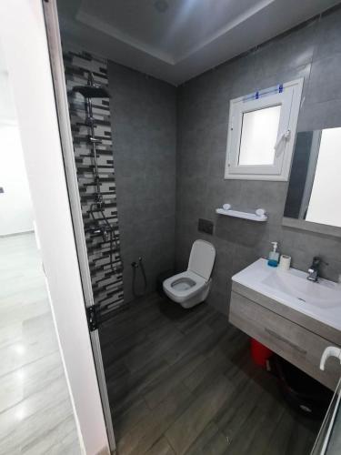 a bathroom with a toilet and a sink at Appartement Kélibia in Bin Rhilouf