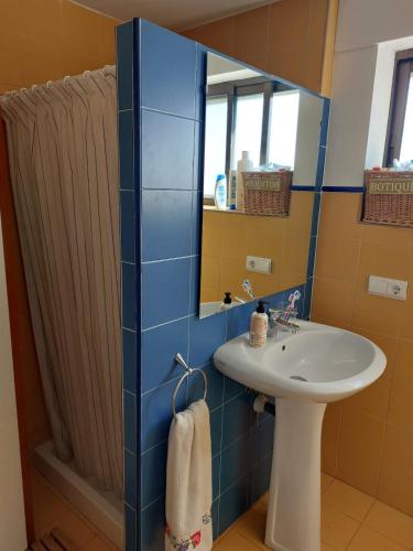 a bathroom with a sink and a mirror at Finca La Barrosa in Zamora
