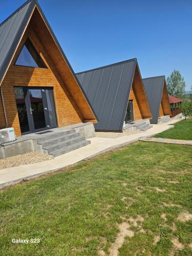 a row of houses with wooden roofs at Wild A-frame in Baile Felix