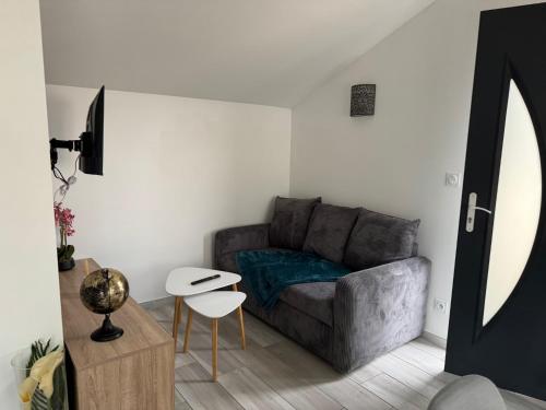 un salon avec un canapé et une table dans l'établissement Maisonnette indépendante, à Chaumont