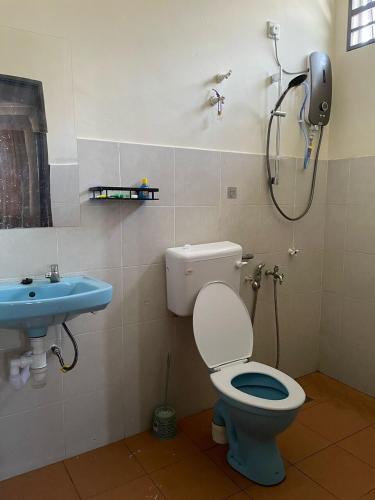 a bathroom with a shower and a toilet and a sink at Laman Bangau Temerloh in Temerloh