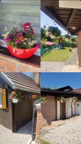 a collage of pictures of a house with a flower pot at Kod Štefa in Jalžabet