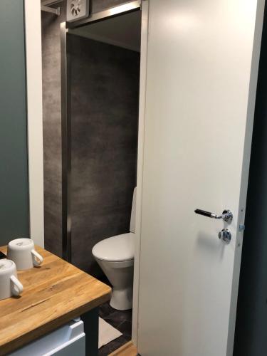 un baño con inodoro y lavabo en Gårdshuset Orrefors, en Orrefors