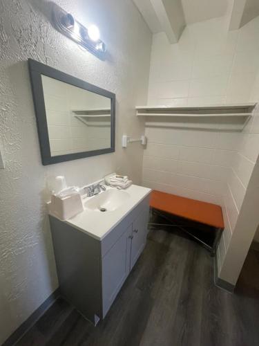 a bathroom with a sink and a mirror at Relax Inn in Indianapolis