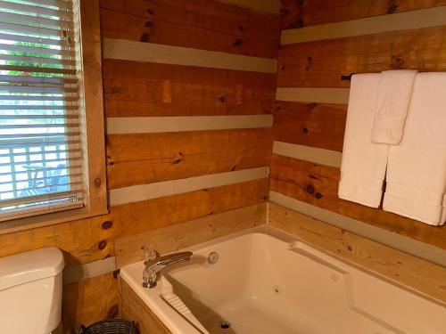 a bathroom with a tub and a toilet at Home Sweet Home on Cosby Creek in Cosby