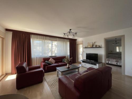 un salon avec deux canapés et une télévision dans l'établissement DimaX Apartments, à Budva