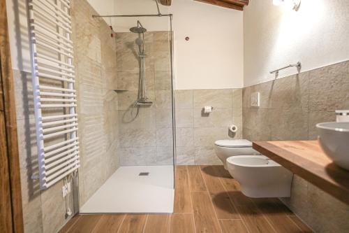 a bathroom with a shower and a toilet and a sink at Borgo Il Poggiaccio Residenza d'Epoca in Sovicille
