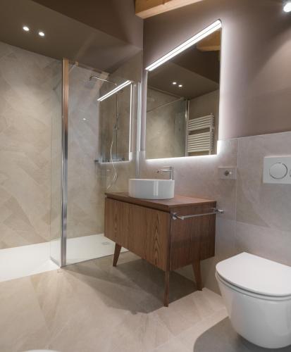 a bathroom with a sink and a shower and a toilet at Agriturismo Prà dell'Ort - Wishing Wellness in Valdobbiadene