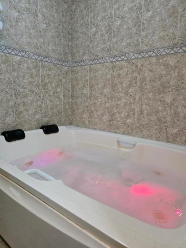 a bath tub filled with pink and red dye at Eco Pousada Eldorado Lumiar in Lumiar