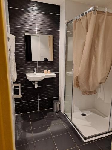 une salle de bain avec douche et lavabo dans l'établissement LE PATIO, à Millau