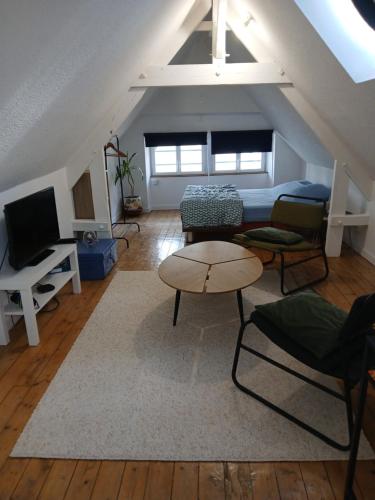 a living room with a couch and a table at Le Coucou Rennais in Rennes
