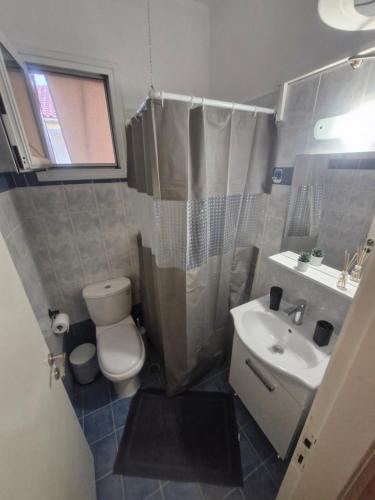 a small bathroom with a toilet and a sink at Vivari apartment in Vivari