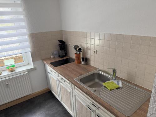 a kitchen with a sink and a counter top at Ferienwohnungen Medikus in Luftkurort Lückendorf