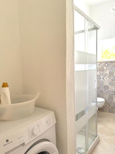a laundry room with a washing machine and a sink at Casa di Mael in Maratea
