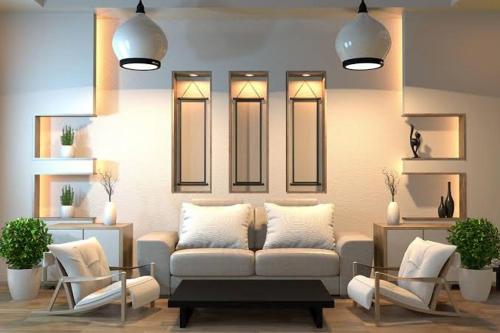 a living room with a couch and chairs and mirrors at Retro Boutique in Cape Town