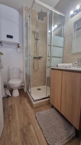 une salle de bain avec douche et toilettes dans l'établissement Chez K&D Studio Zen 2, à Saint-Raphaël