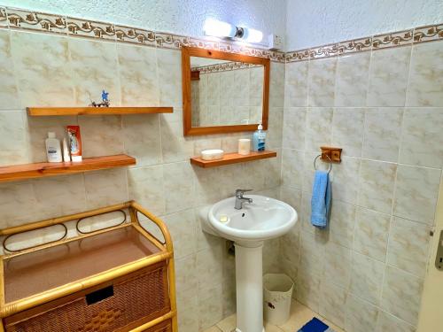 a bathroom with a sink and a mirror at 3 bedroom Ground Floor beach Flic en Flac in Flic-en-Flac