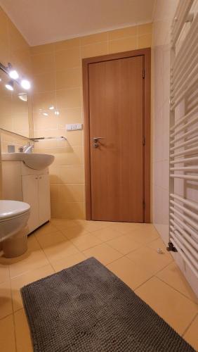 塔查斯卡-鲁穆尼卡Apartmány u tatranky的带马桶和木门的浴室