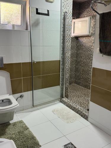 a bathroom with a shower and a toilet at Prishtina House- Prishtina - Germia in Prishtinë