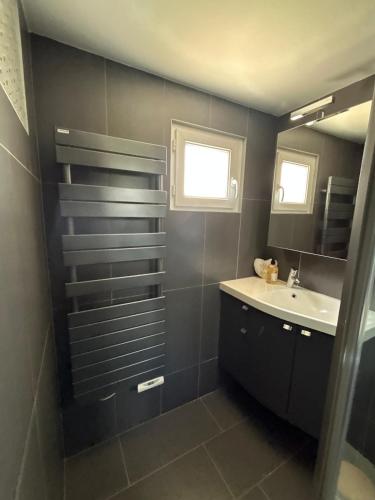 une salle de bain avec un lavabo et un miroir dans l'établissement TI ST BARTH - Maison facile à vivre à Niort, à Niort