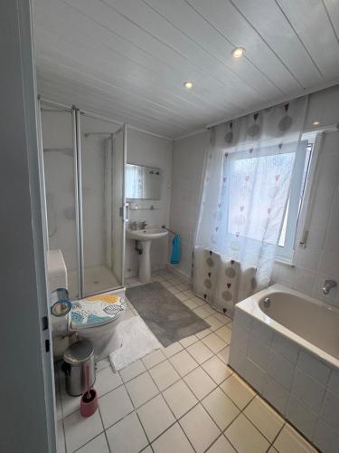 Bilik mandi di Ferienhaus in Lambsheim- "familienfreundlich" und PlayStation-FIFA