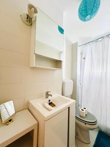 une petite salle de bain avec un lavabo et des toilettes dans l'établissement Grand studio dans villa - Emplacement unique - Proche mer - Clim - Grande Terrasse, à Nice