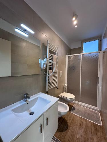 a bathroom with a sink and a toilet and a shower at Nido dei gabbiani in Bisceglie