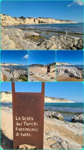 a collage of pictures of a beach with a sign at La Zàgara in Realmonte