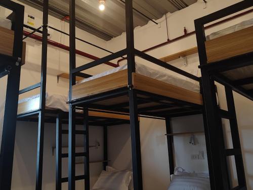 a room with three bunk beds in it at X-Crib Hostel in Moalboal