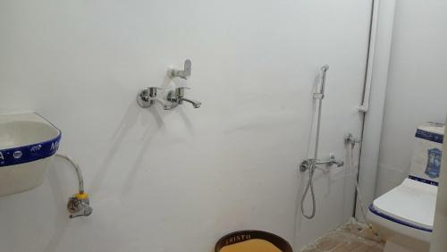 a bathroom with a shower and a toilet at Maa Sanktha P Gest House in Varanasi
