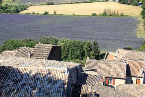an aerial view of roofs of houses and a field at Paradis Provencal Le Calme total, Grande Piscine et Jacuzzi Chauffé, Salle de Jeux et Fresque du Nougat, Intimité in Montélimar
