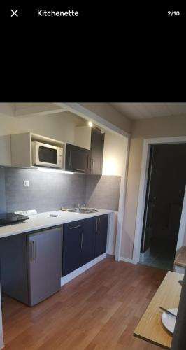 une cuisine avec une cuisinière et un micro-ondes dans l'établissement Studio 2 a 4 personnes, à Illhaeusern