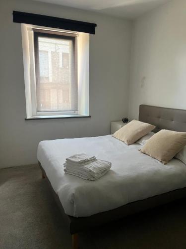 a bedroom with a bed with two pillows and a window at Ca' Irri Rent in Baveno