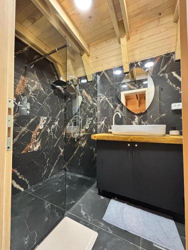 a bathroom with a sink and a shower at Portes du Soleil - Zabljak in Žabljak