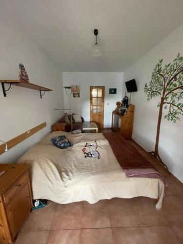 a bedroom with a large bed in a room at U Sovičky in Olešník