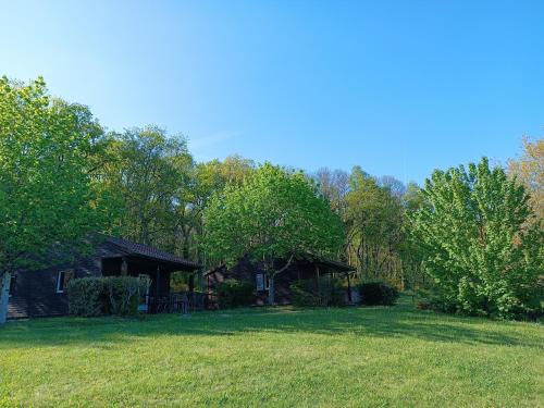 une maison au milieu d'un champ avec des arbres dans l'établissement Les chalets de Céleste, à Vaulry