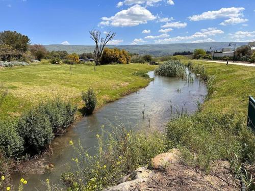 a river in a field next to a grassy field at סתלבט בקיבוץ in Hagoshrim