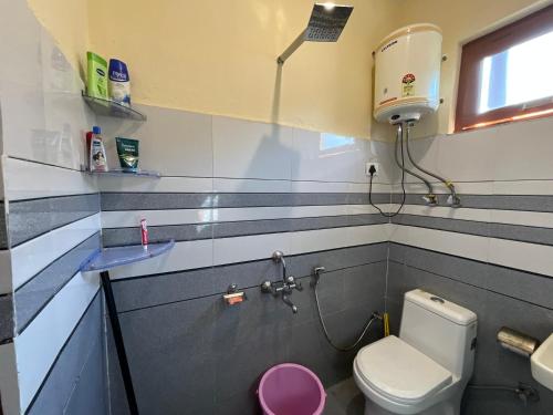 a bathroom with a toilet and a sink at By The Way in Manāli