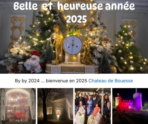 a collage of pictures with a christmas tree and a clock at Château de Bouesse en Berry in Bouesse