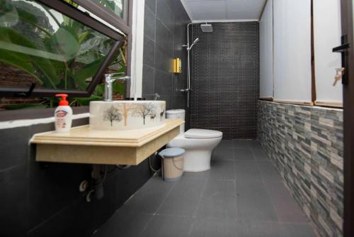a bathroom with a sink and a toilet at Hang Mua Luxury Homestay in Xuân Sơn