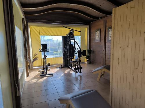 a gym with treadmills and bikes in a room at Small Luxury apartments Pool and sea view - Stella Del Mare in Fontane Bianche