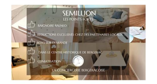a collage of photos of a living room with a clock at Sémillon - Baignoire Balnéo plein centre in Bergerac