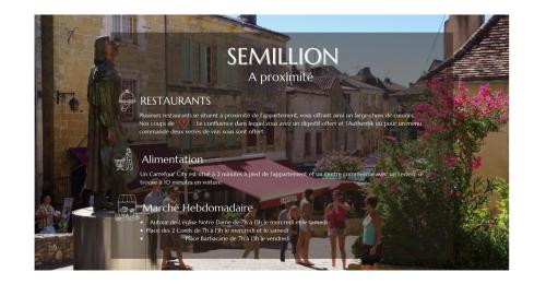 a poster for a restaurant with people walking in a street at Sémillon - Baignoire Balnéo plein centre in Bergerac