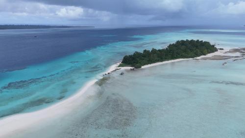 an aerial view of an island in the ocean at Amaro Homestay in Nuhu Tawun