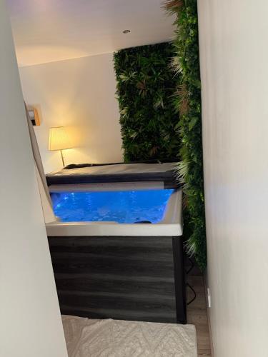 un aquarium intérieur avec des plantes dans une pièce dans l'établissement Désirs d'une nuit - La détente, à Cagny