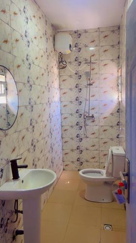 イバダンにあるRuby Funky Apartmentのトイレと洗面台のあるバスルーム
