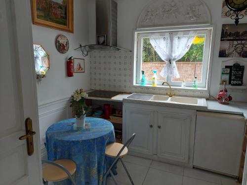a kitchen with a sink and a window at Bergerie Bracquetuit in Bracquetuit