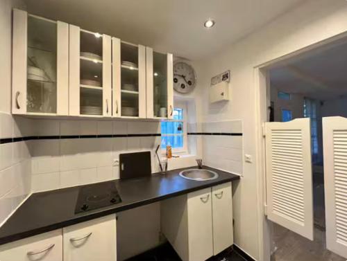 une cuisine avec un évier et un plan de travail dans l'établissement Petite maison charmante proche Bords de Marne, à Saint-Maur-des-Fossés