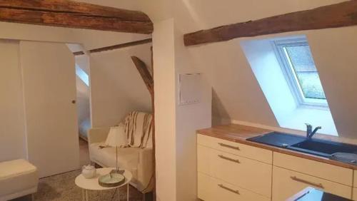 a small kitchen with a sink and a window at Maison spacieuse à Sainte-Croix-en-Plaine avec jardin in Sainte-Croix-en-Plaine